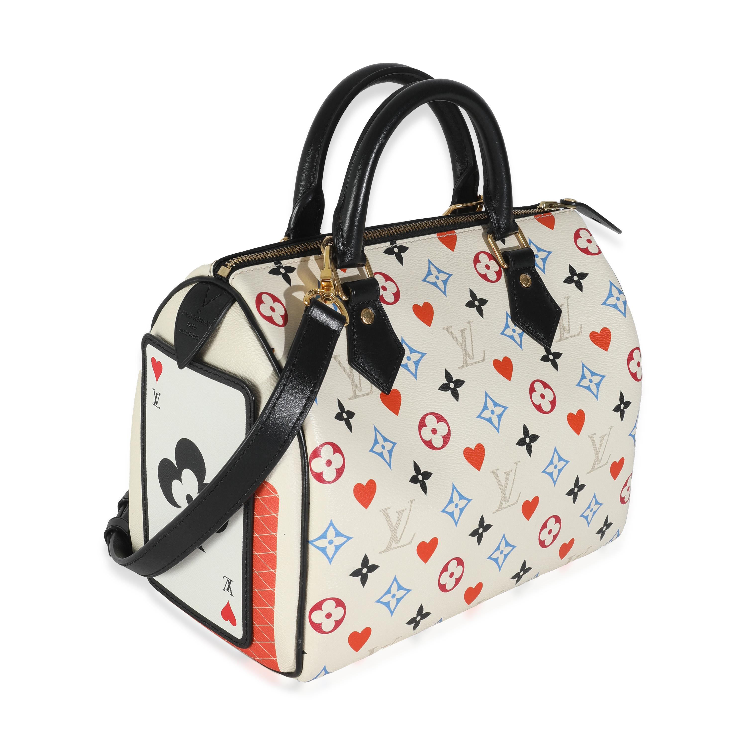 Louis Vuitton White Canvas Game On Speedy Bandouliere 25 In Excellent Condition For Sale In New York, NY