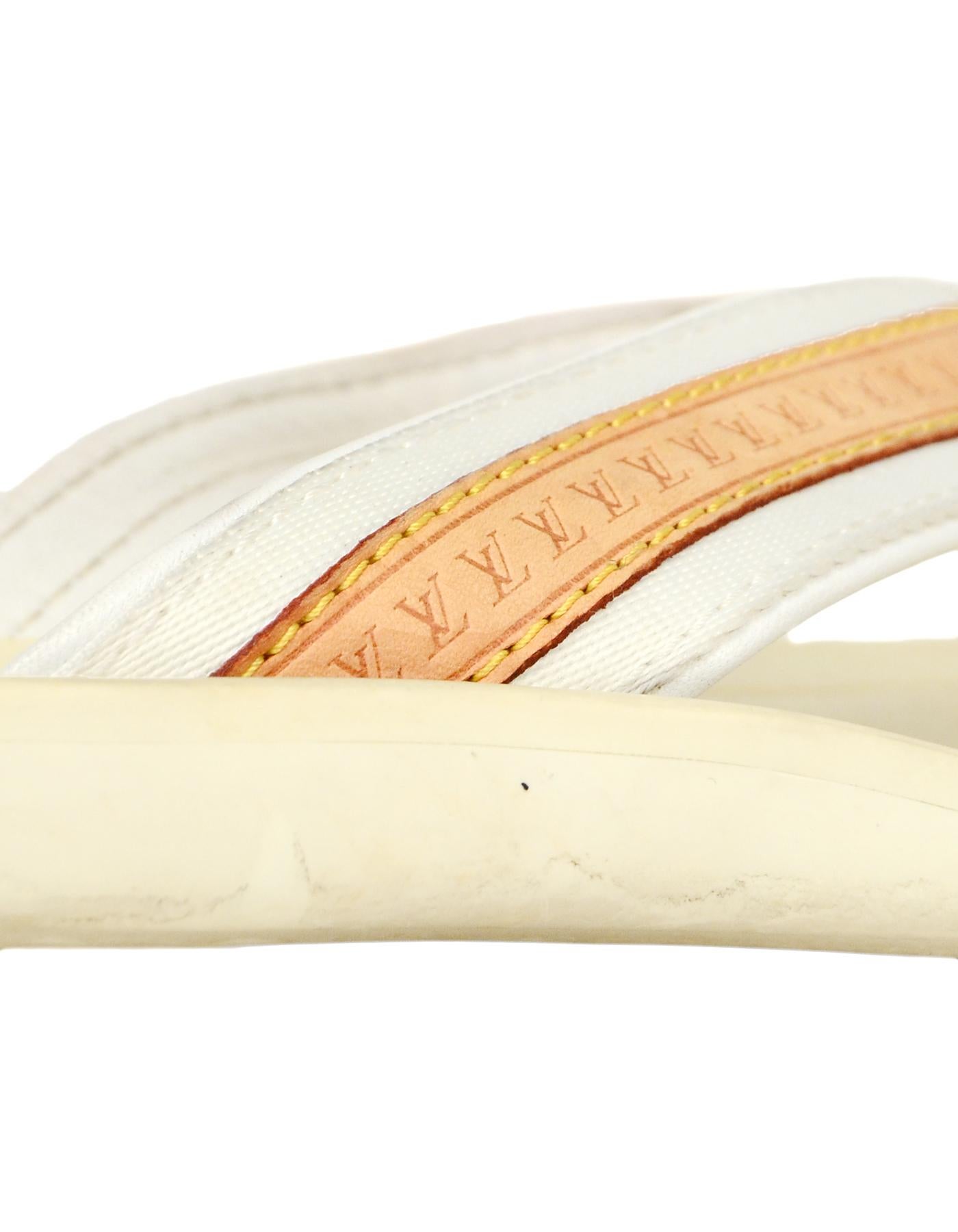 Louis Vuitton White Canvas/Leather Logo Thong Sandals Sz 38 2