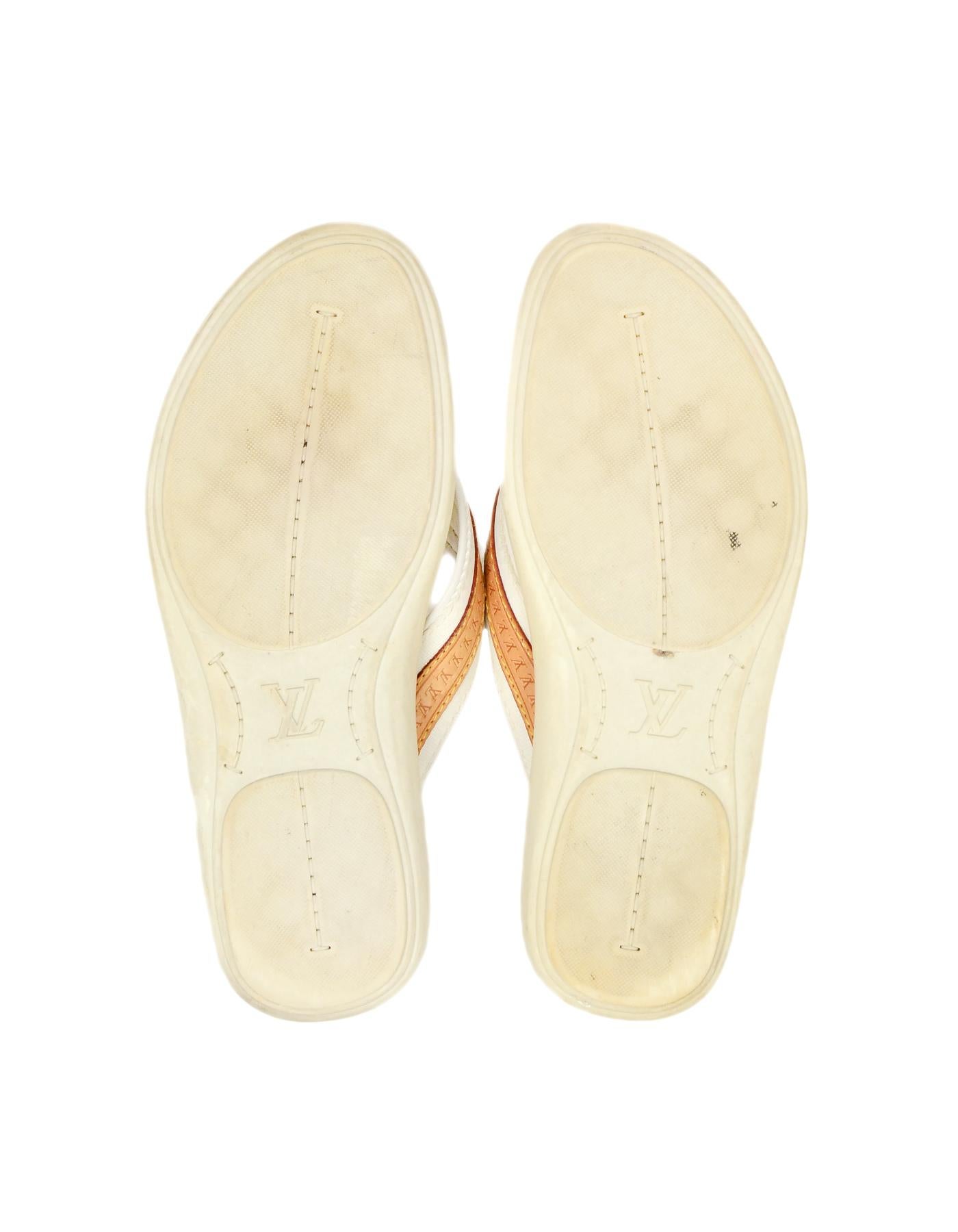 Louis Vuitton White Canvas/Leather Logo Thong Sandals Sz 38 4