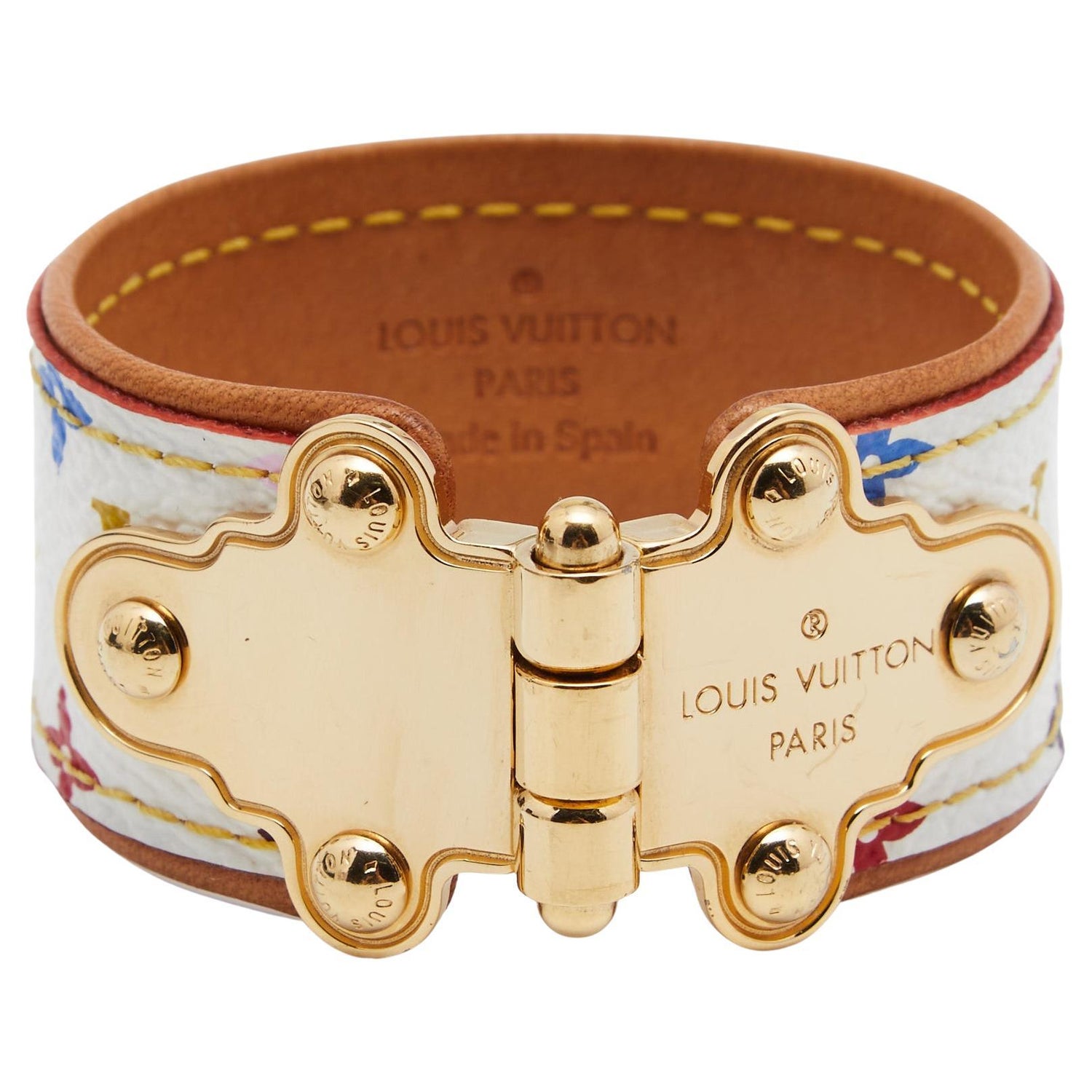 Louis Vuitton Beige Multicolor Monogram Canvas Leather S Lock Wide Cuff  Bracelet Louis Vuitton