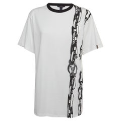 Louis Vuitton - T-shirt col ras du cou en coton imprimé chaîne blanche L