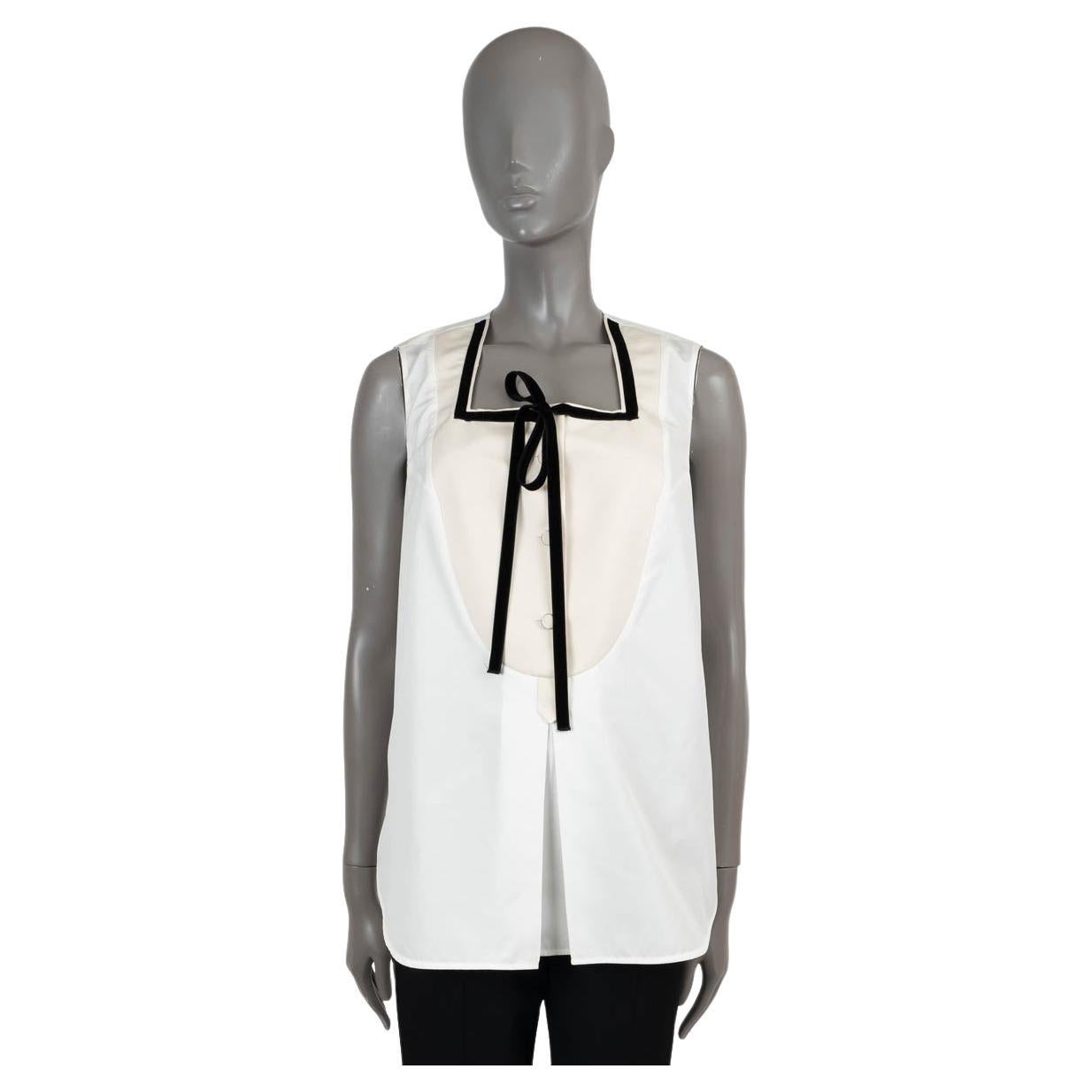 LOUIS VUITTON white cotton 2013 BIB POPLIN Blouse Shirt 42 L For Sale