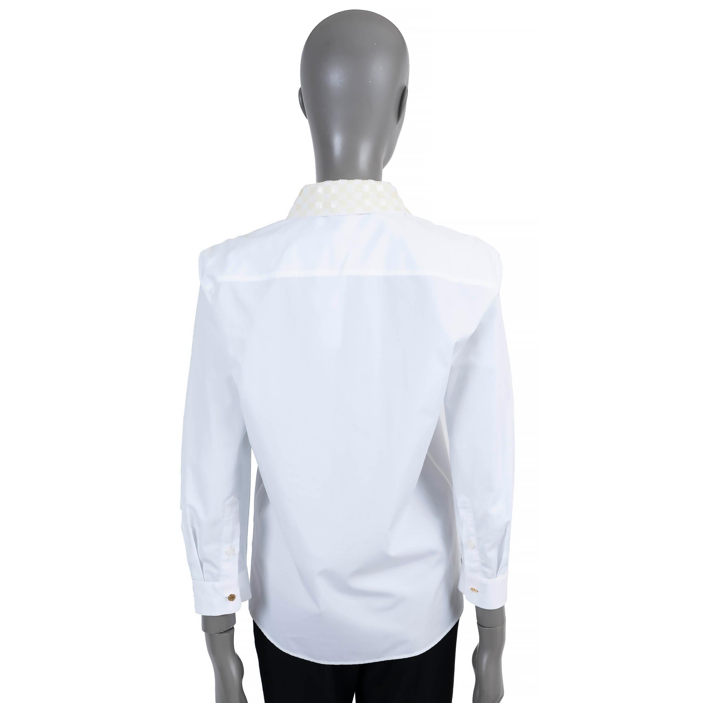 Gray LOUIS VUITTON white cotton 2013 SEQUIN DAMIER COLLAR Shirt 38 S For Sale