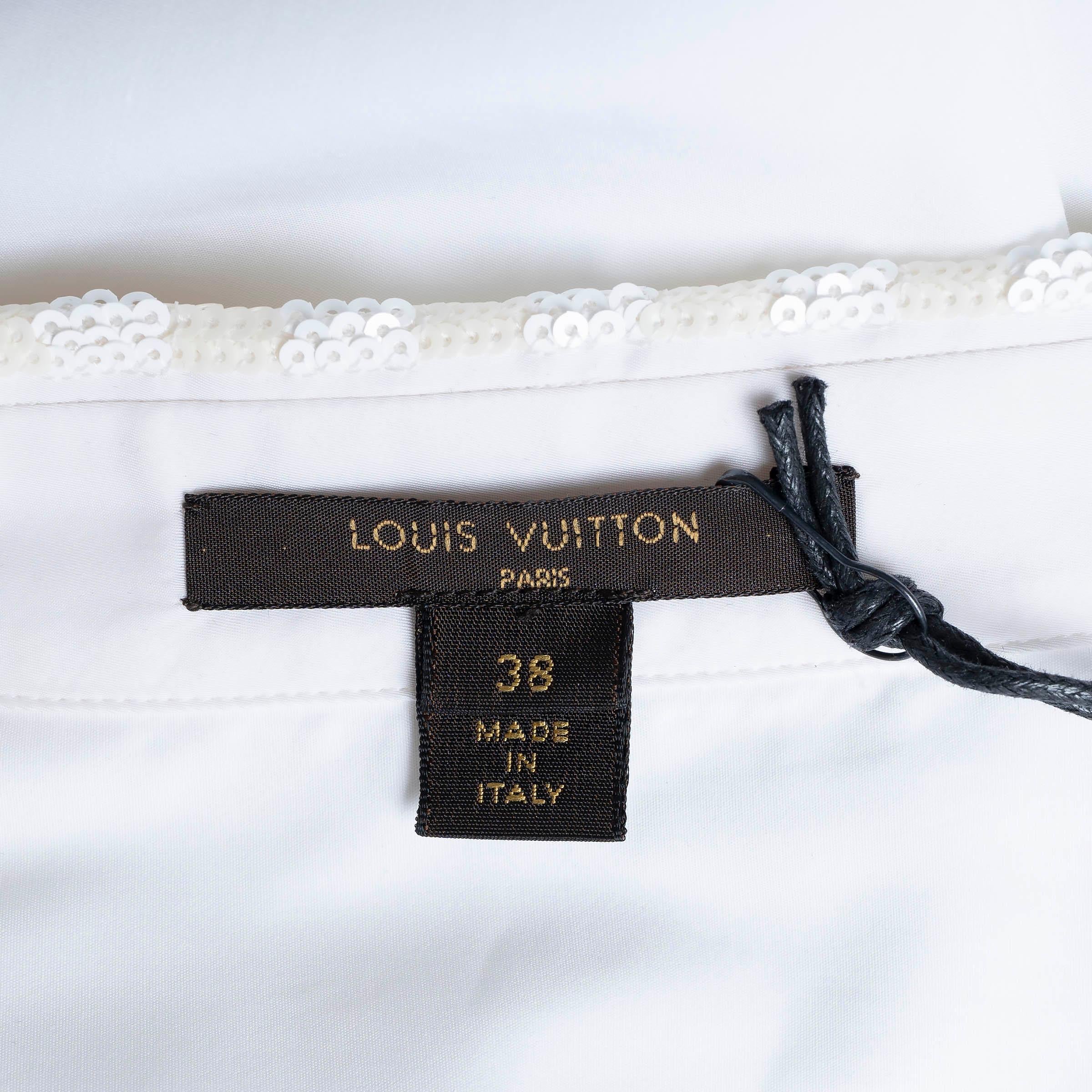 LOUIS VUITTON white cotton 2013 SEQUIN DAMIER COLLAR Shirt 38 S For Sale 1