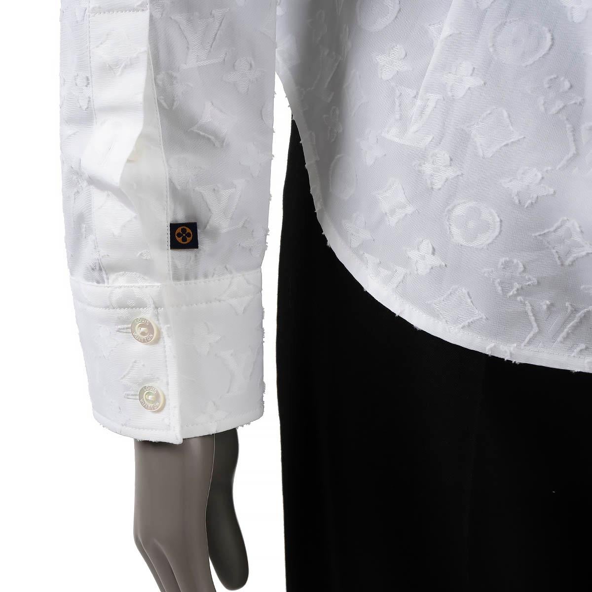 LOUIS VUITTON white cotton 2019 MONOGRAM Button-Up Shirt 38 S For Sale 1