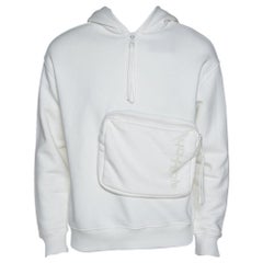 Louis Vuitton White Cotton 3D Patched Pocket Half Zipped Hoodie S