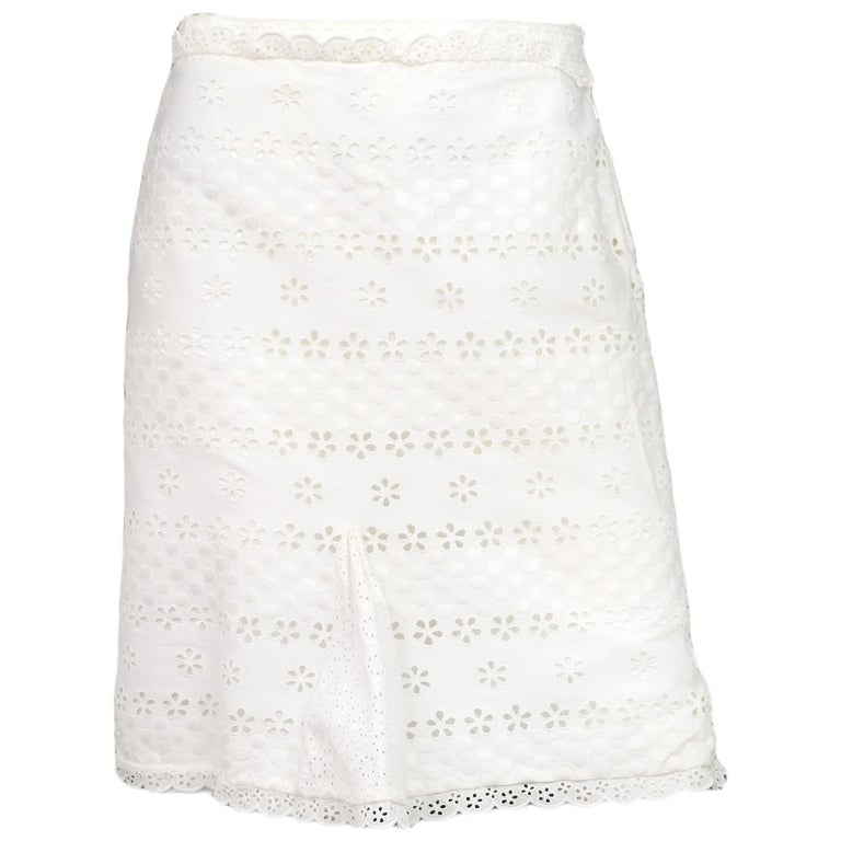 Louis Vuitton White Cotton Eyelet Skirt w/ Ruffle Bottom sz 42 For Sale ...