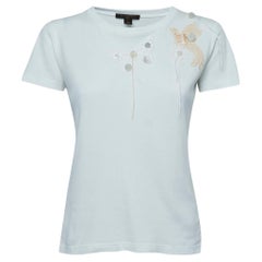 Louis Vuitton White Cotton Lace Applique Short Sleeve T-Shirt L