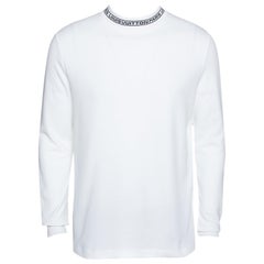 Louis Vuitton - T-shirt à manches longues en coton blanc avec col à logo M