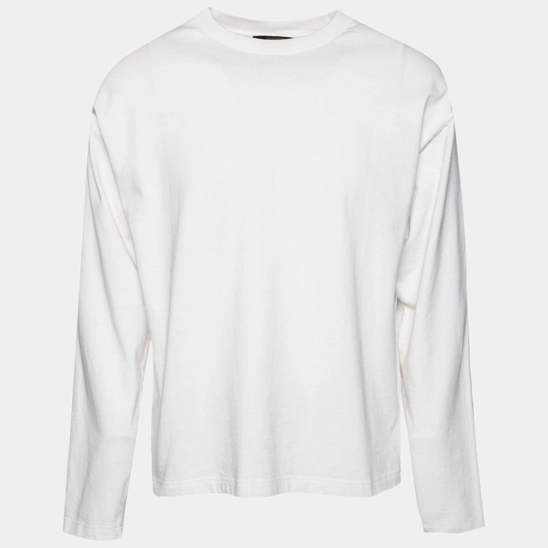 Louis Vuitton White Cotton Logo Embroidered Long Sleeve T-Shirt M For Sale  at 1stDibs