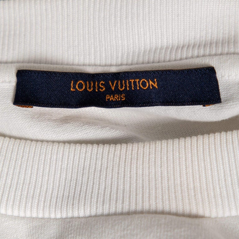 Pre-owned Louis Vuitton White Cotton Logo Embroidered Long Sleeve T-shirt M