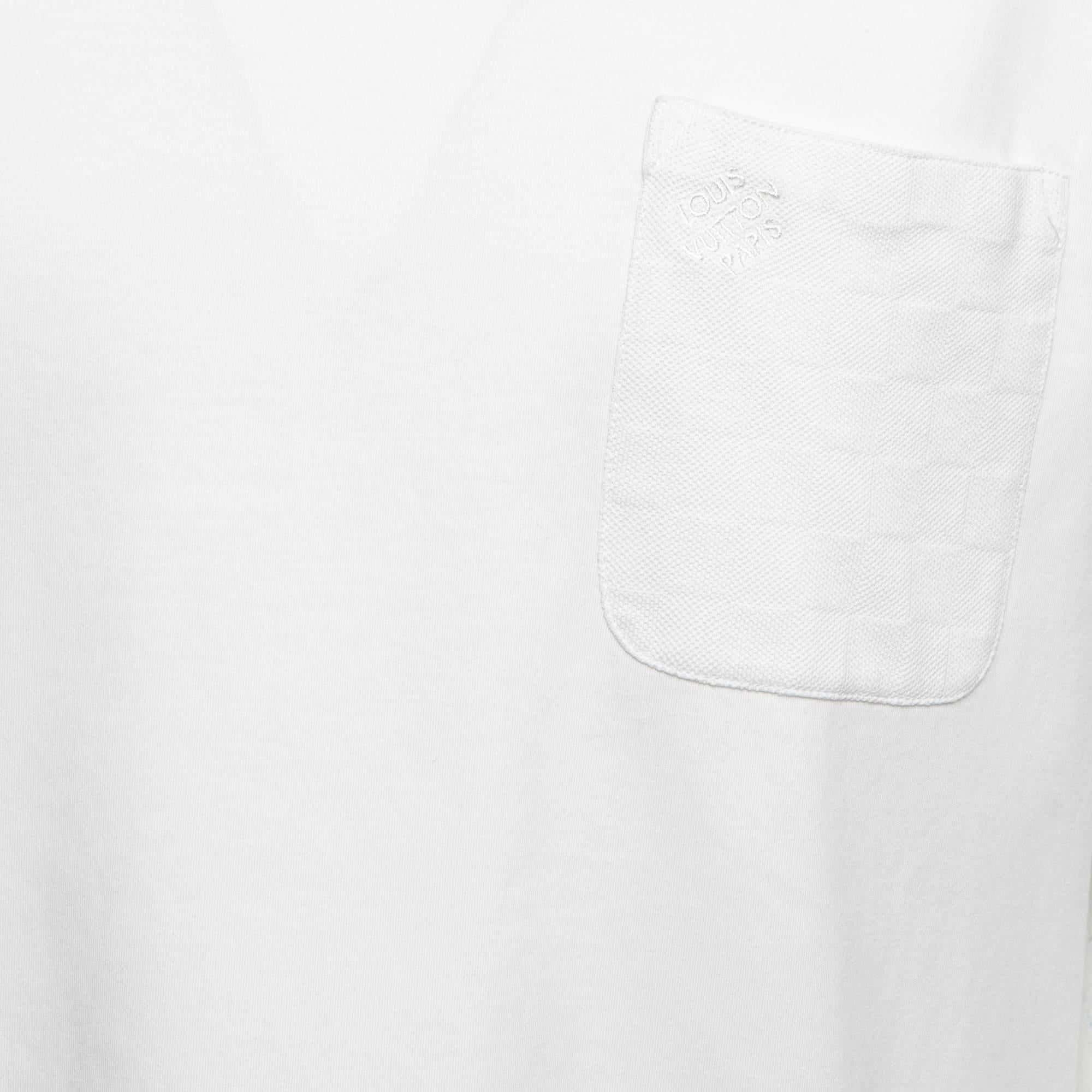 Louis Vuitton White Cotton Logo Embroidered Pocket Detailed Half Sleeve T-Shirt  In Good Condition In Dubai, Al Qouz 2