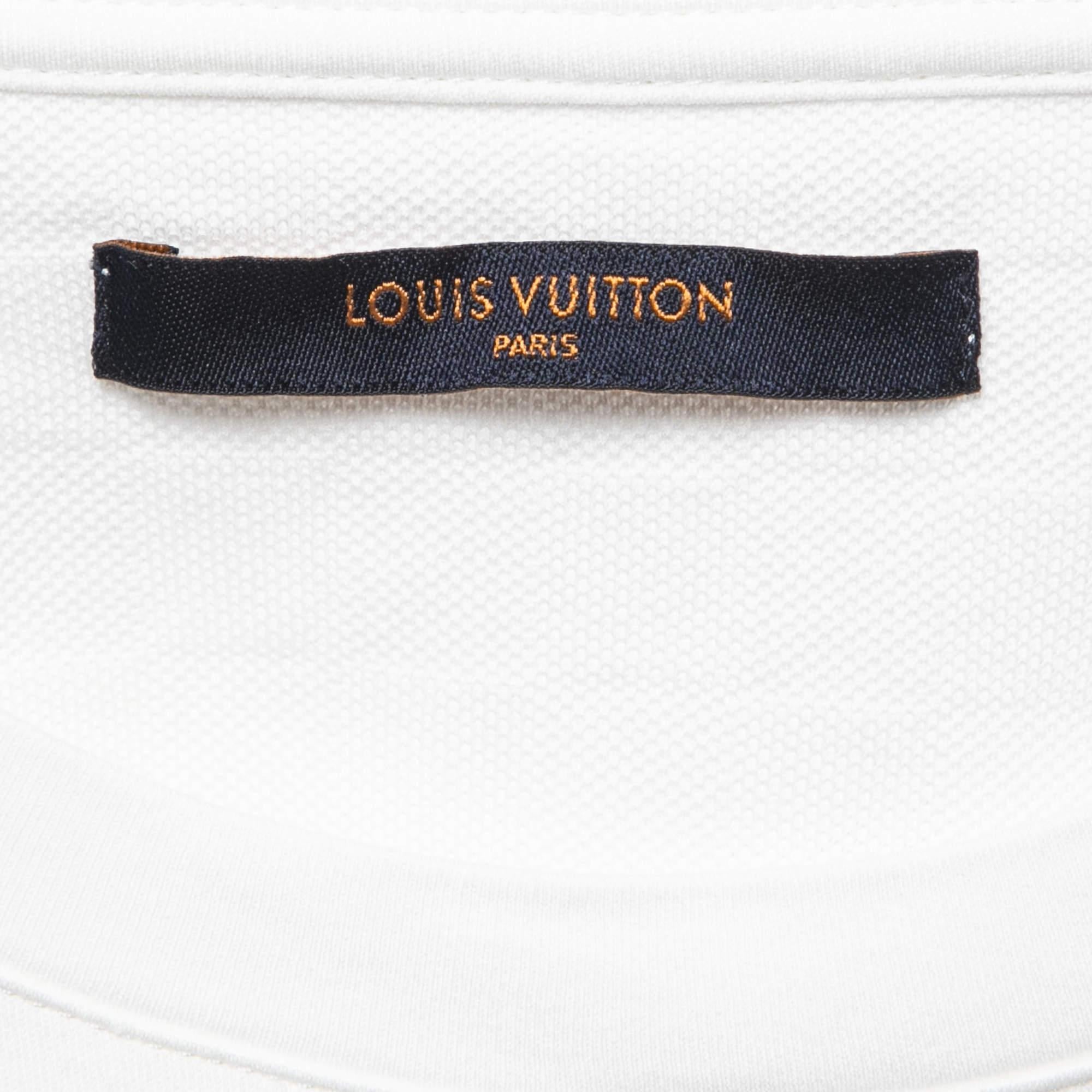 Men's Louis Vuitton White Cotton Logo Embroidered Pocket Detailed Half Sleeve T-Shirt 