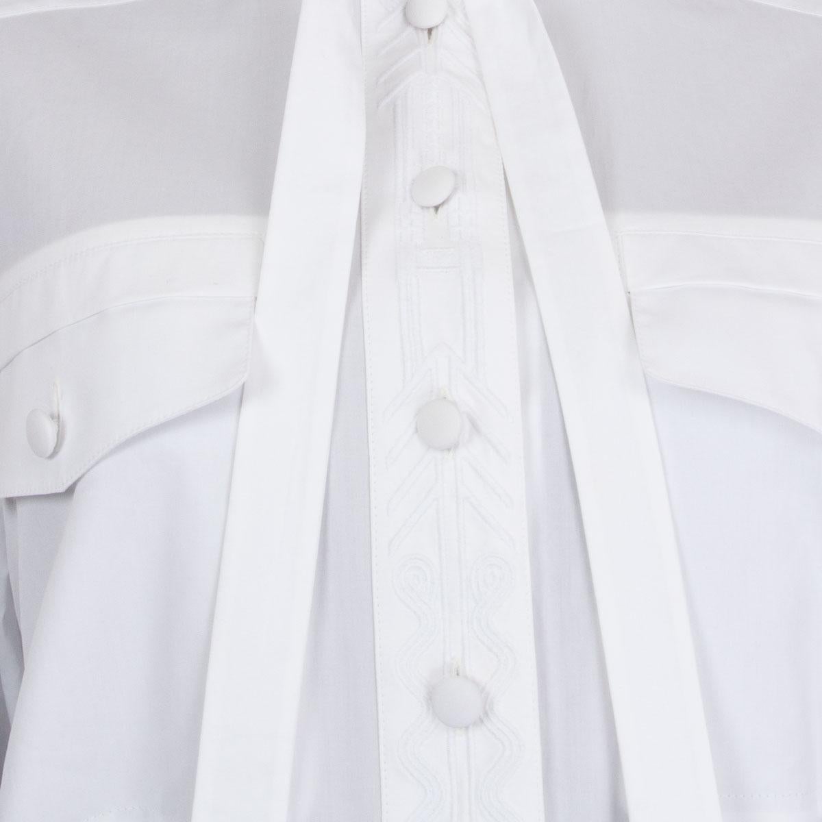 LOUIS VUITTON white cotton PLEATED NECK BOW Shirt 40 M In Excellent Condition In Zürich, CH