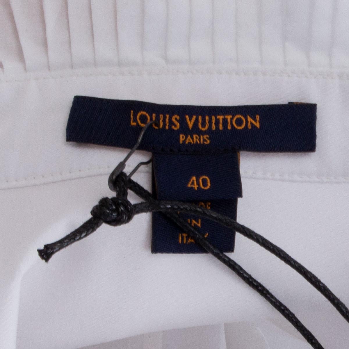 Women's LOUIS VUITTON white cotton PLEATED NECK BOW Shirt 40 M