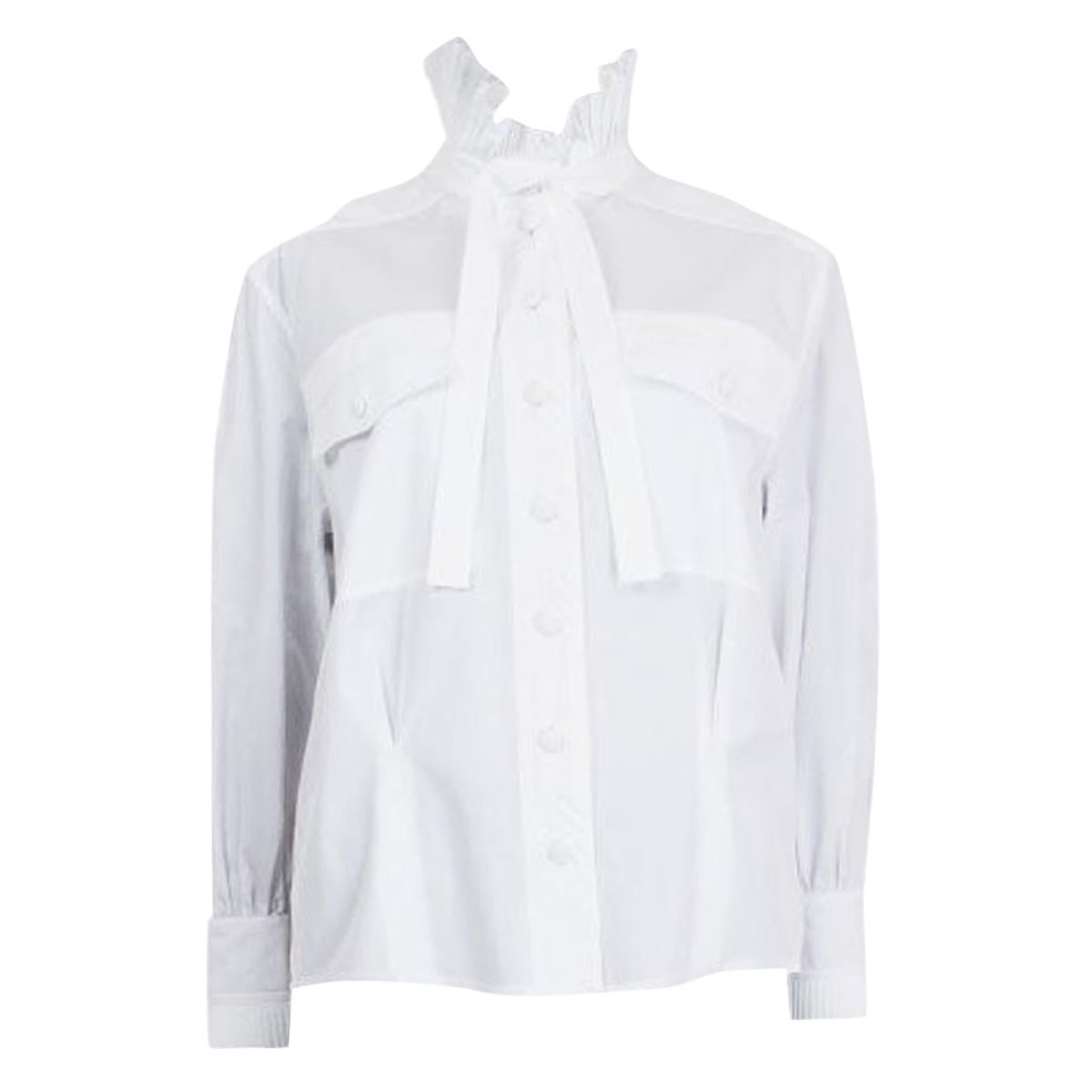 LOUIS VUITTON white cotton PLEATED NECK BOW Shirt 40 M