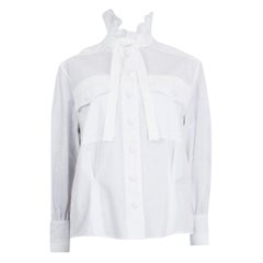 LOUIS VUITTON white cotton PLEATED NECK BOW Shirt 40 M