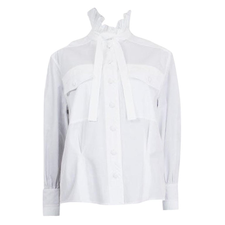 LOUIS VUITTON white cotton PLEATED NECK BOW Shirt 40 M at 1stDibs