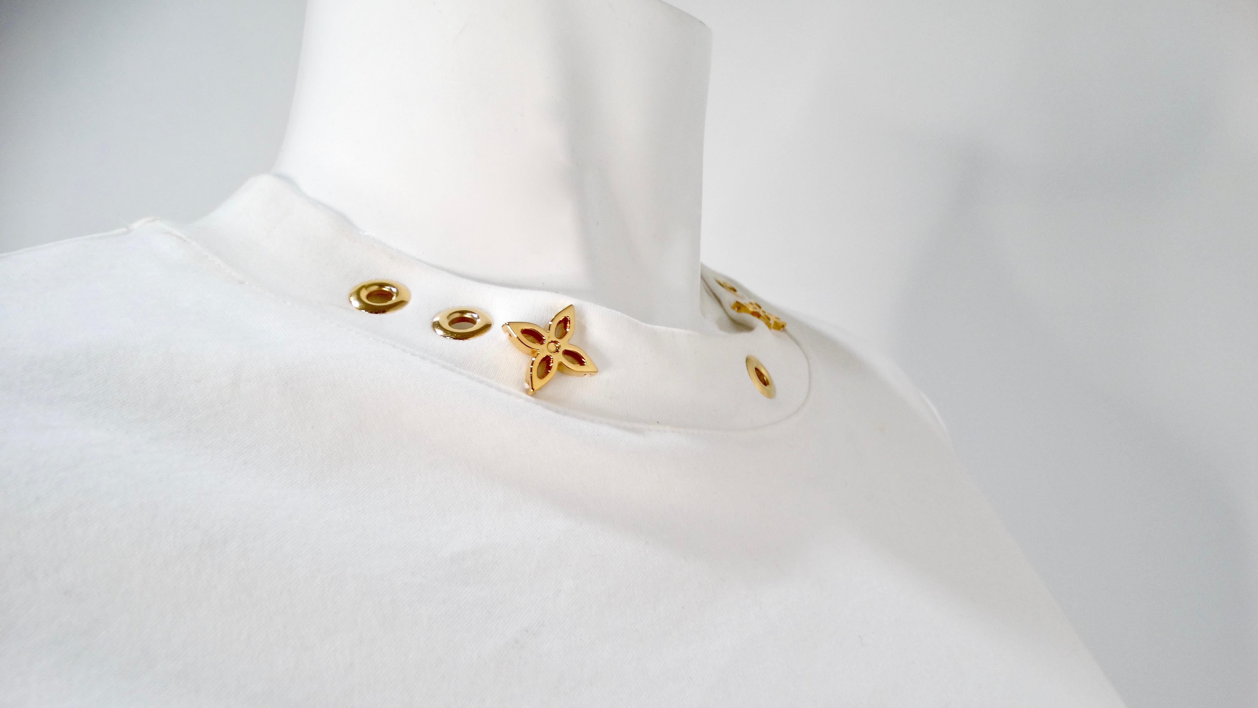 Women's Louis Vuitton White Cotton T-shirt With Gold-Tone Monogram Charms & Strap For Sale