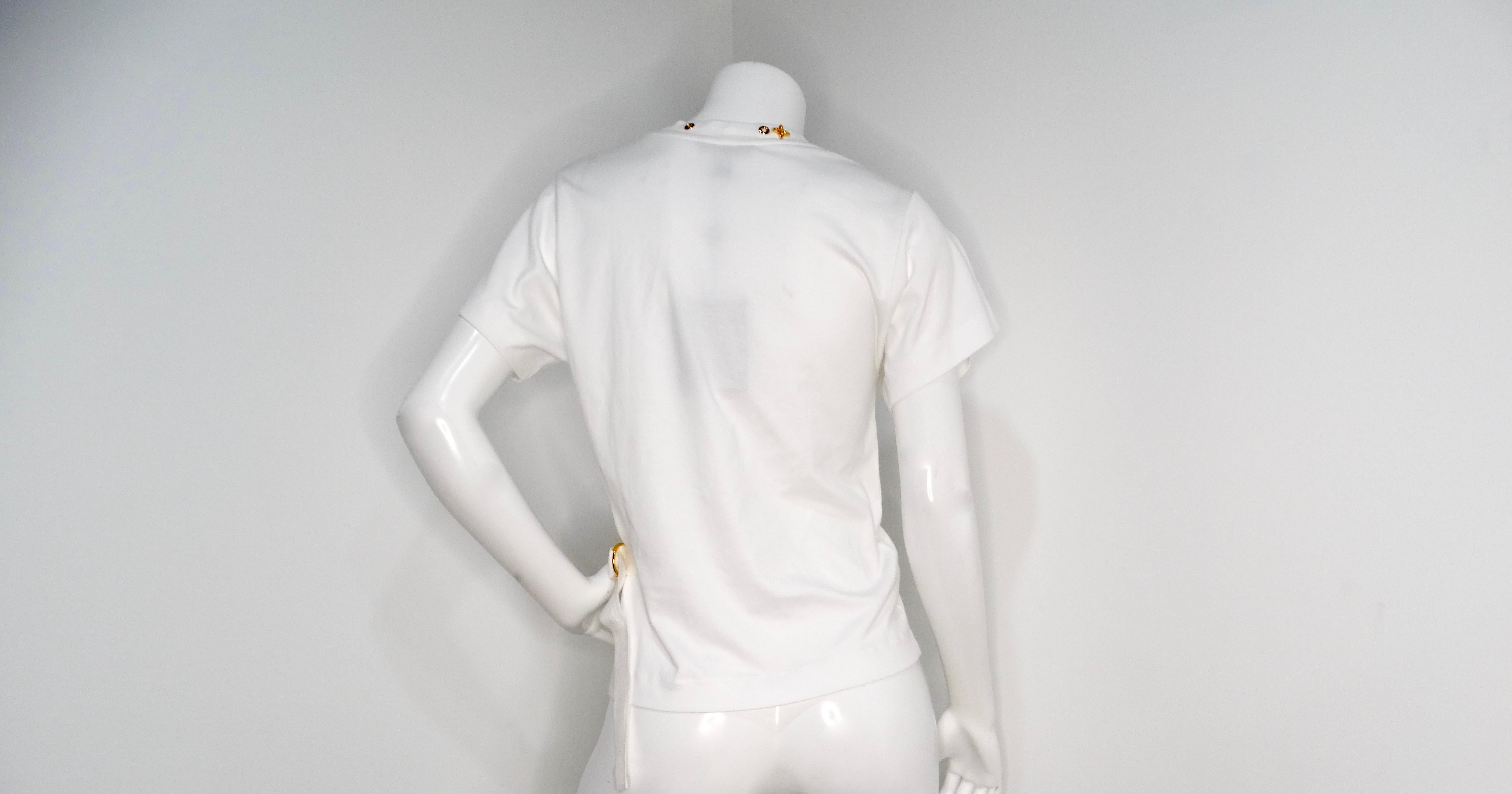 Louis Vuitton White Cotton T-shirt With Gold-Tone Monogram Charms & Strap For Sale 1