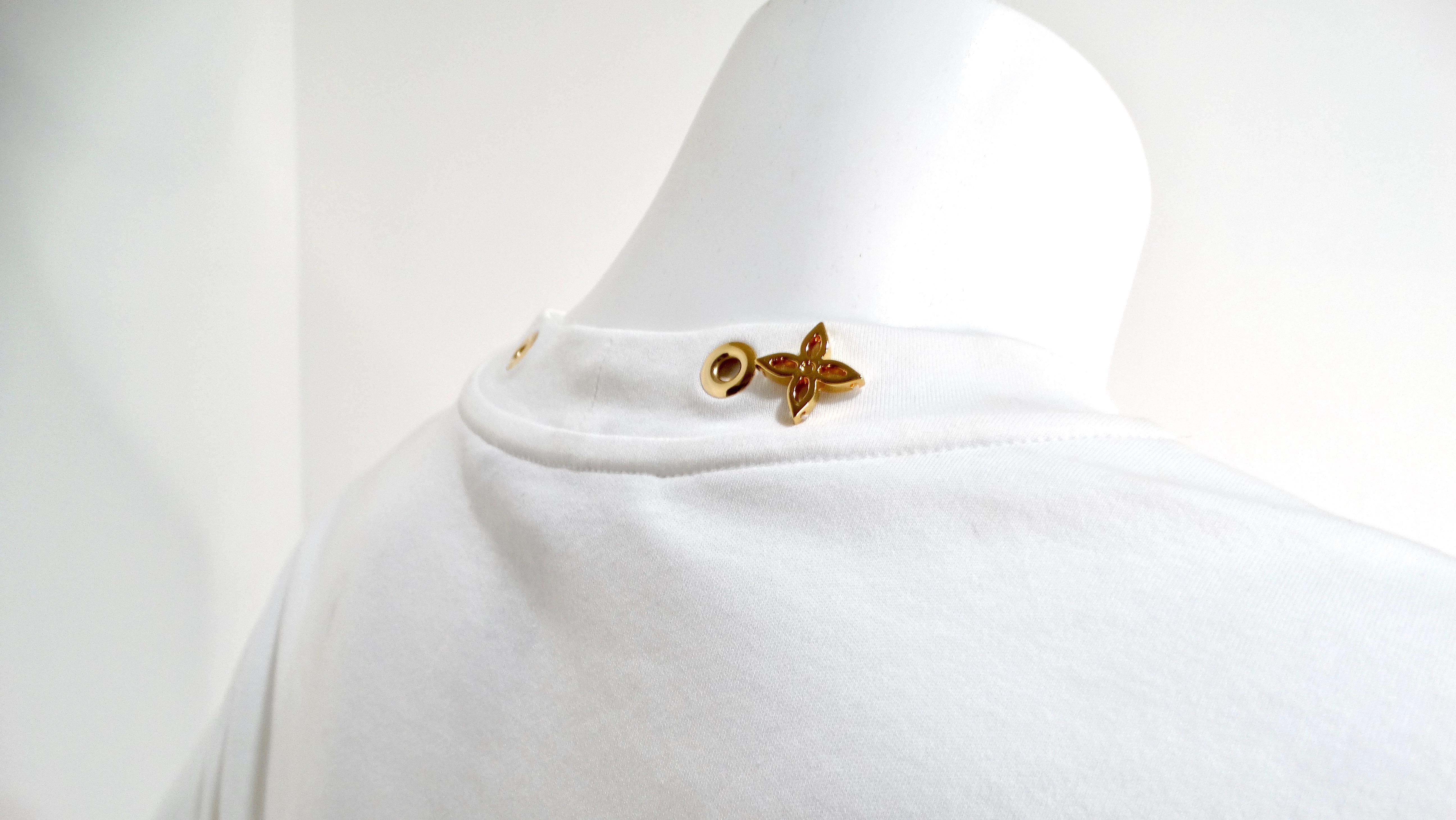 Louis Vuitton White Cotton T-shirt With Gold-Tone Monogram Charms & Strap For Sale 2