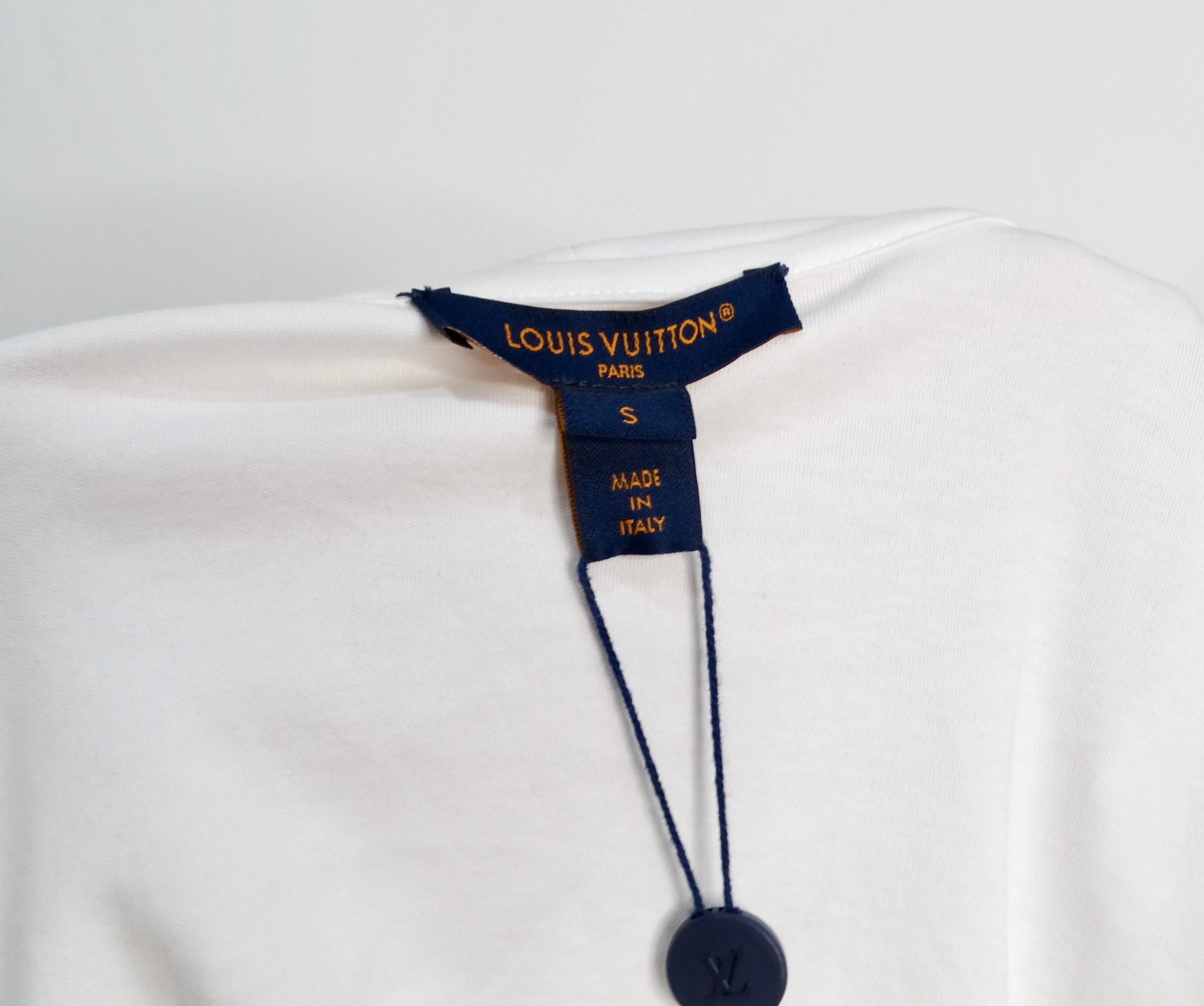 Louis Vuitton White Cotton T-shirt With Gold-Tone Monogram Charms & Strap For Sale 4