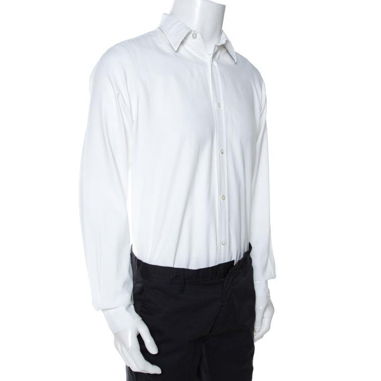 Louis Vuitton White Cotton Twill Long Sleeve Shirt M at 1stDibs