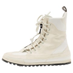 Louis Vuitton White/Cream Suede and Leather High Top Sneakers Size 38.5