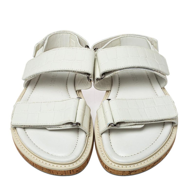 Louis Vuitton White Croc Embossed Leather Flat Slingback Sandals Size 40 at  1stDibs
