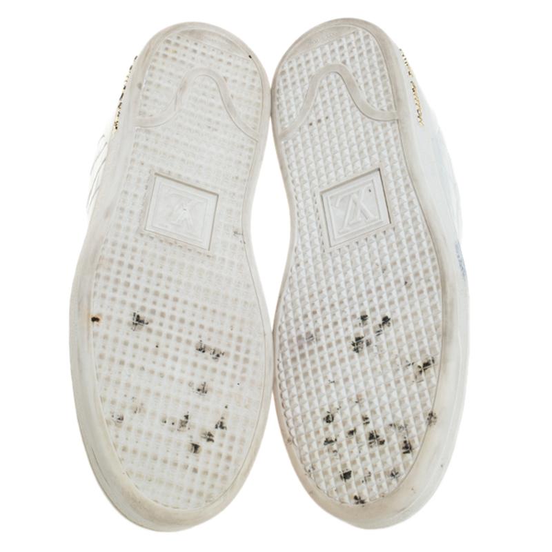 Women's Louis Vuitton White Croc Embossed Leather Frontrow Low Top Sneakers Size 37