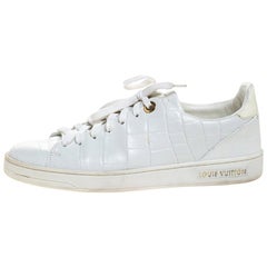 Louis Vuitton White Croc Embossed Leather Frontrow Low Top Sneakers Size 37