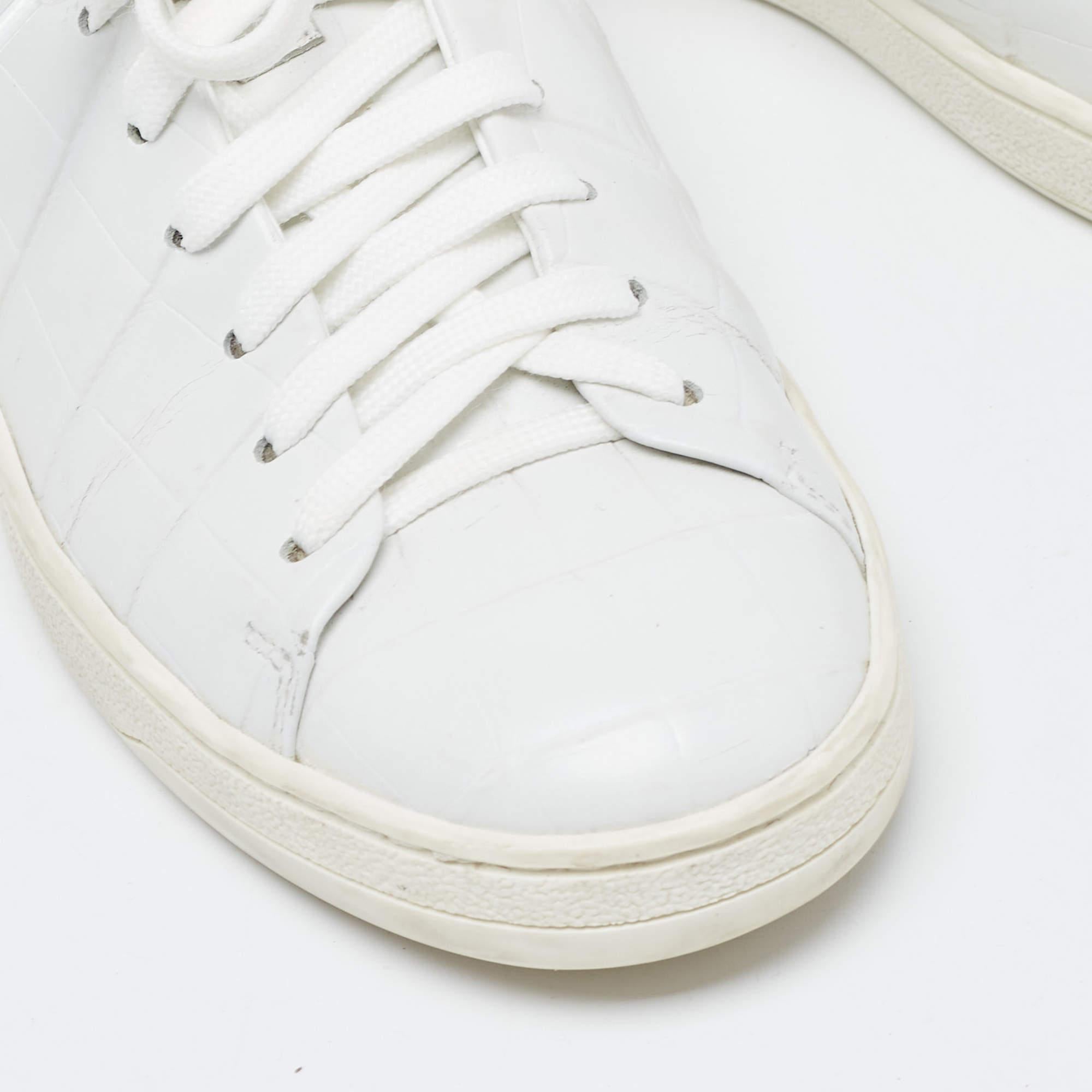Louis Vuitton White Croc Embossed Leather Frontrow Sneakers Size 36.5 For Sale 1