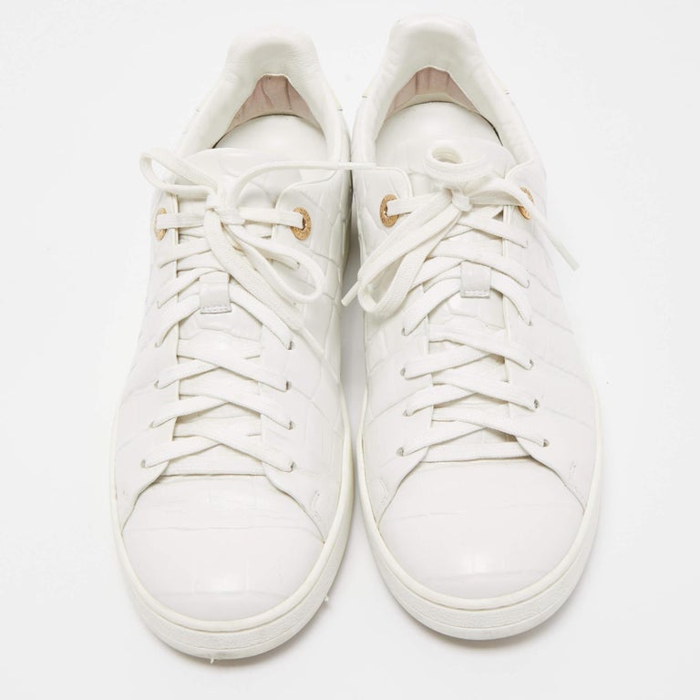 Louis Vuitton White Croc Embossed Leather FRONTROW Sneakers Size 38.5
