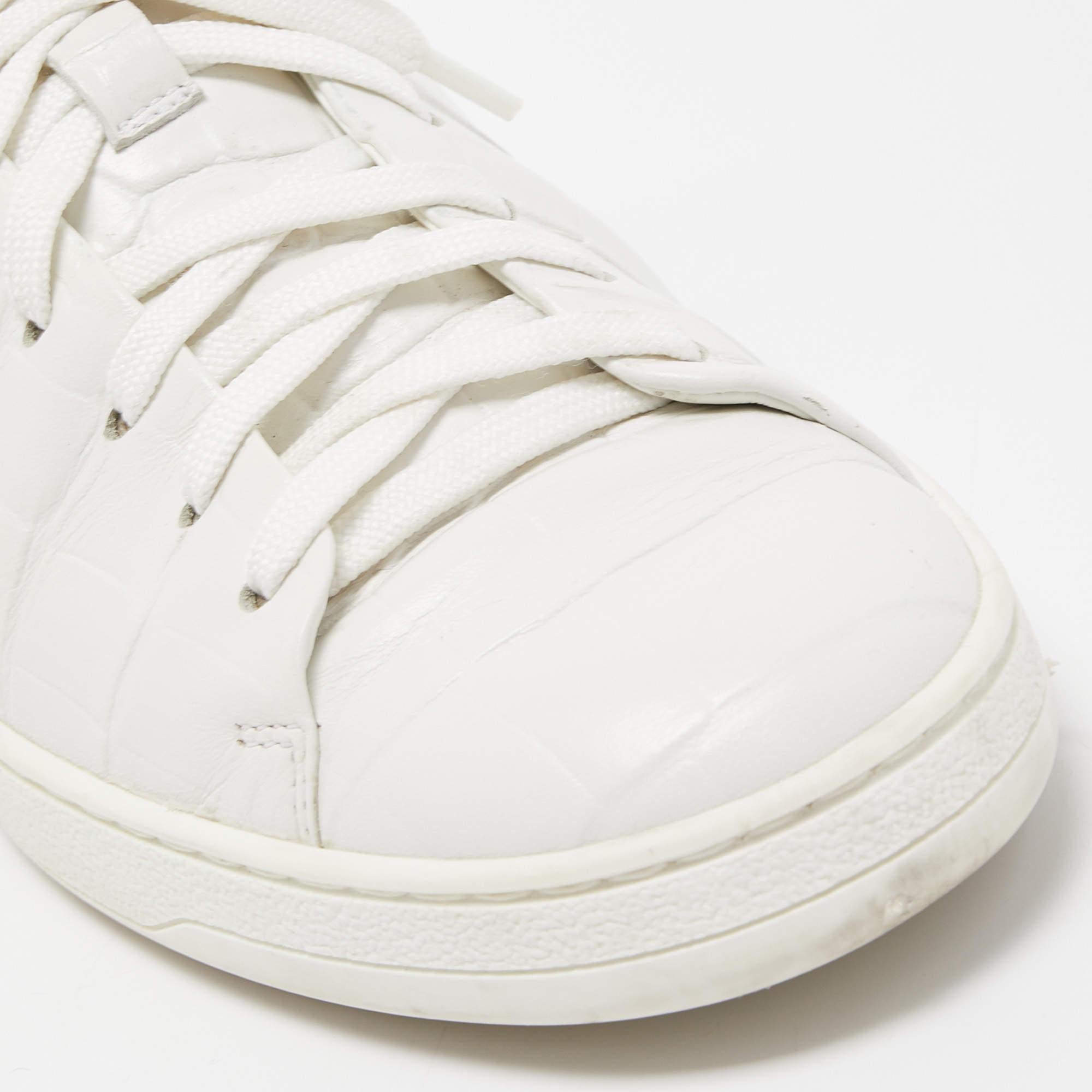 Louis Vuitton White Croc Embossed Leather Frontrow Sneakers Size 38.5 1