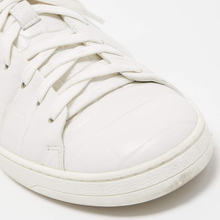 Louis Vuitton White Croc Embossed Leather Frontrow Sneakers Size