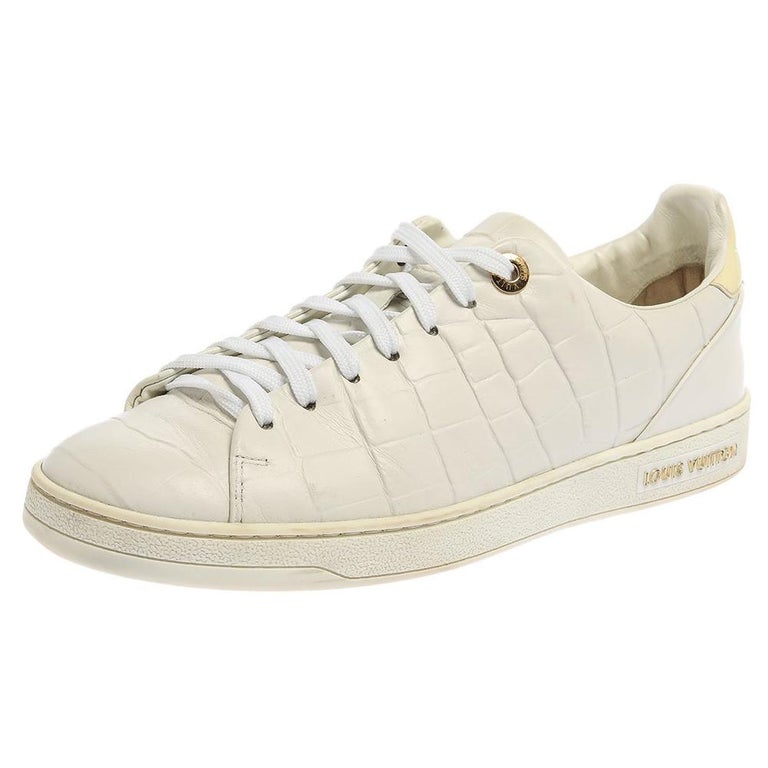 Louis Vuitton White Croc Embossed Leather Front Row Sneakers Size 38