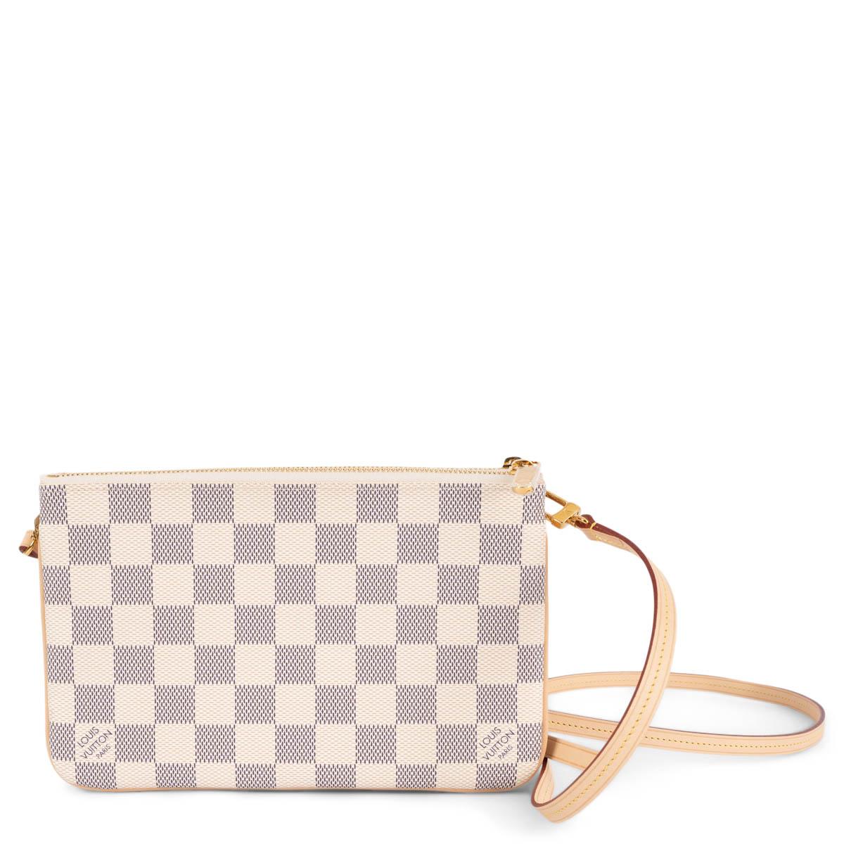 LOUIS VUITTON Weiße Damier Azur Canvas DOUBLE ZIP POCHETTE Tasche Damen