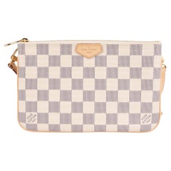 LOUIS VUITTON white Damier Azur canvas DOUBLE ZIP POCHETTE Bag