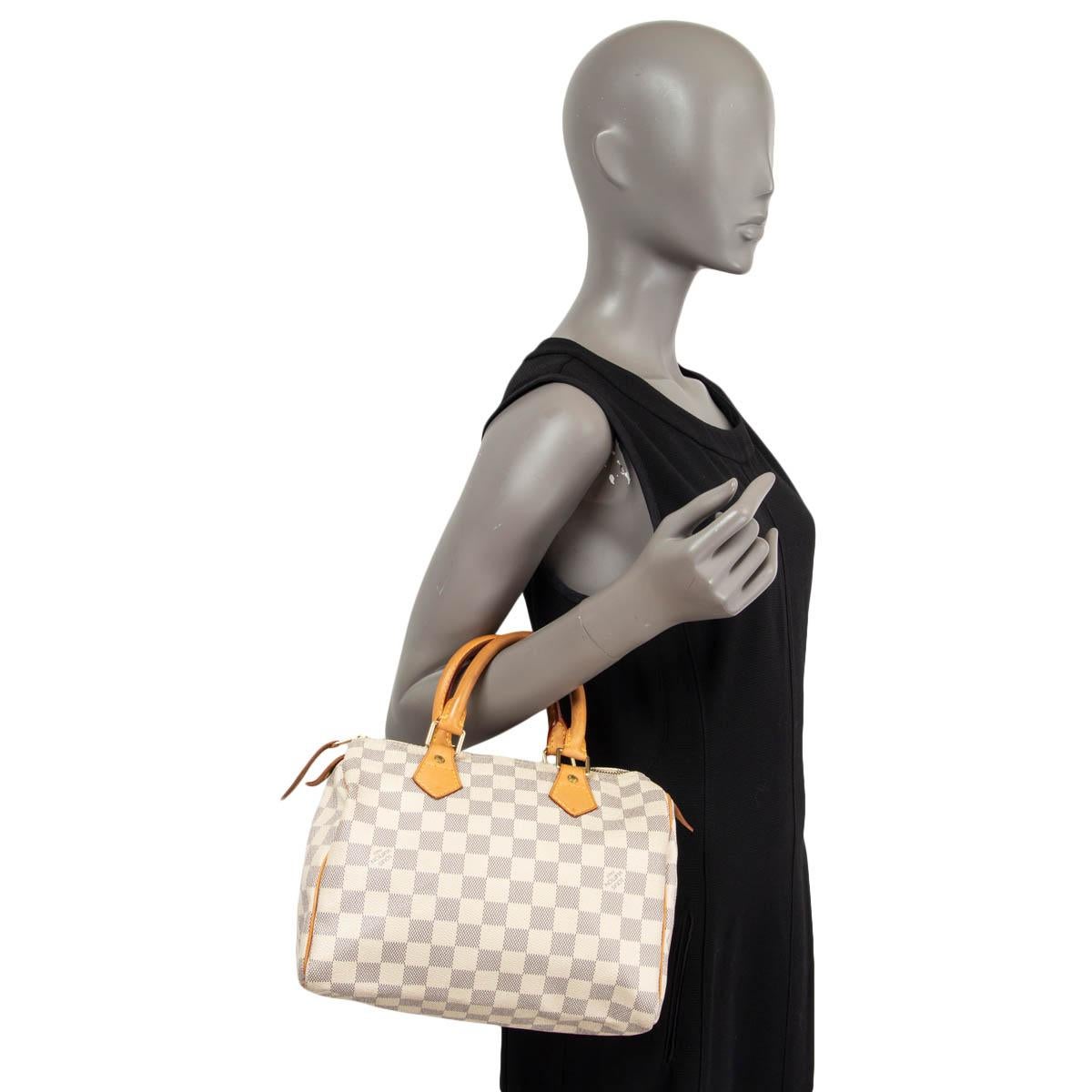 Women's LOUIS VUITTON white Damier Azur Canvas SPEEDY 25 Bag For Sale