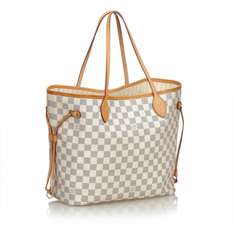 neverfull damier azur straps Louis Vuitton White Damier Azur Neverfull MM at 1stdibs
