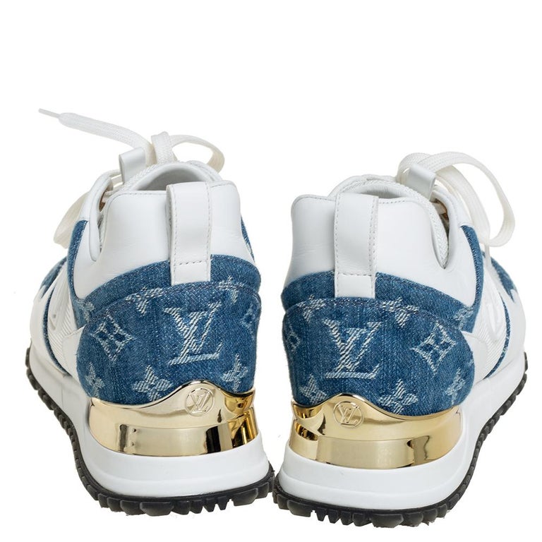Gray Louis Vuitton White/Denim Canvas And Mesh Run Away Sneakers Size 35.5 For Sale