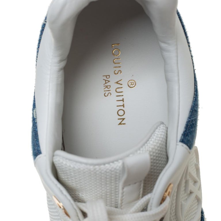 Louis Vuitton White/Denim Canvas And Mesh Run Away Sneakers Size 35.5 For Sale 1
