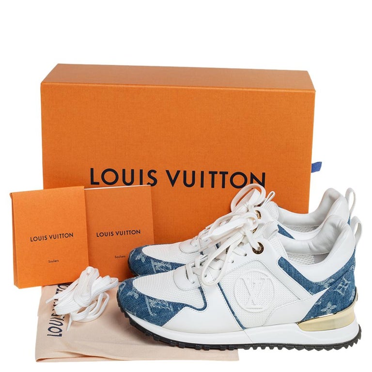 Louis Vuitton White/Denim Canvas And Mesh Run Away Sneakers Size 35.5 For Sale 3