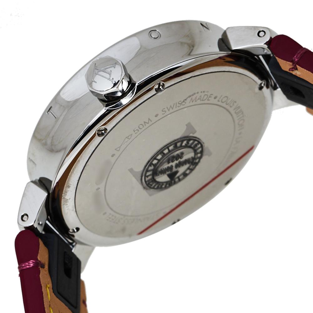 Louis Vuitton White Diamonds Stainless Steel Tambour Women's Wristwatch 35MM 1