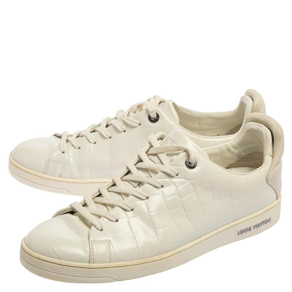 Women's Louis Vuitton White Embossed Leather Frontrow Low-Top Sneaker Size 42.5