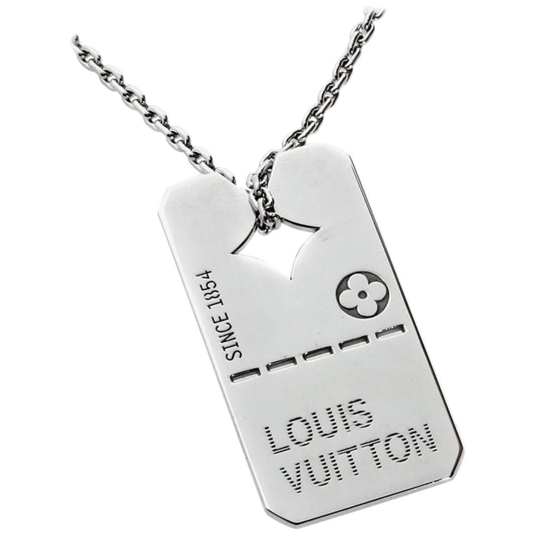 Louis Vuitton White Gold Dog Tag Necklace For Sale
