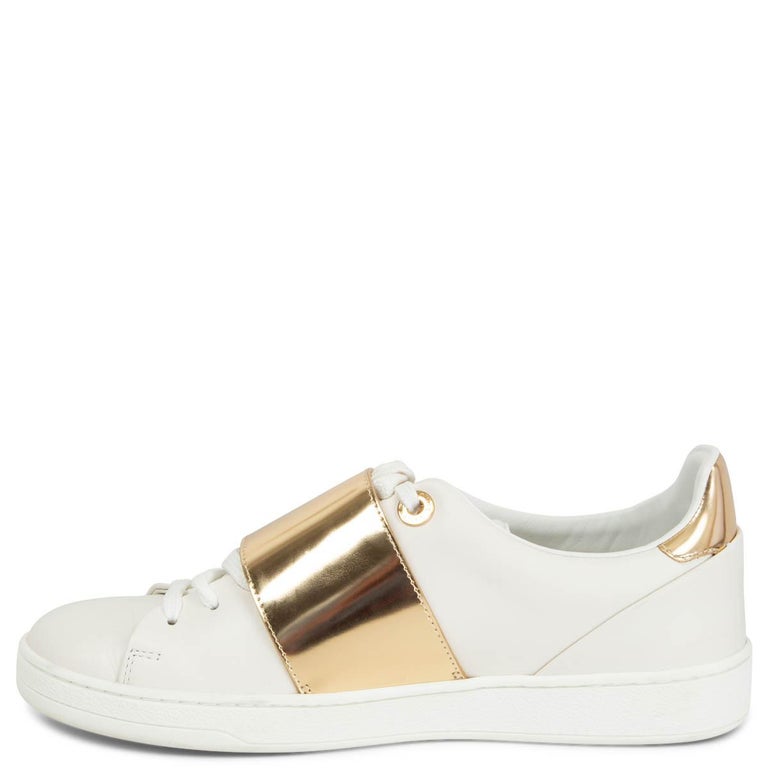 LOUIS VUITTON white and gold leather FRONT ROW Low Top Sneakers Shoes 36