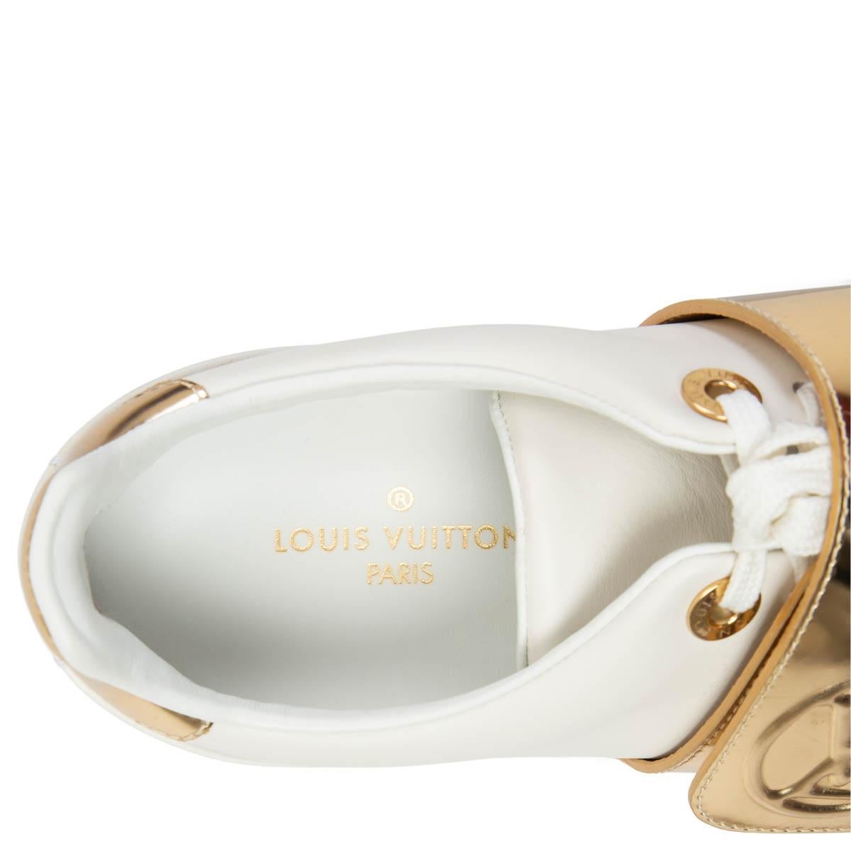 Beige LOUIS VUITTON white & gold leather FRONT ROW Low Top Sneakers Shoes 36 For Sale