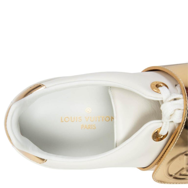 LOUIS VUITTON white and gold leather FRONT ROW Low Top Sneakers Shoes 36  For Sale at 1stDibs