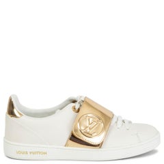 LOUIS VUITTON white & gold leather FRONT ROW Low Top Sneakers Shoes 36